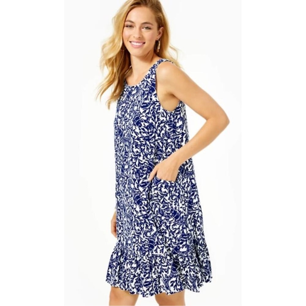 Women's Blue Patterned Swim Dress